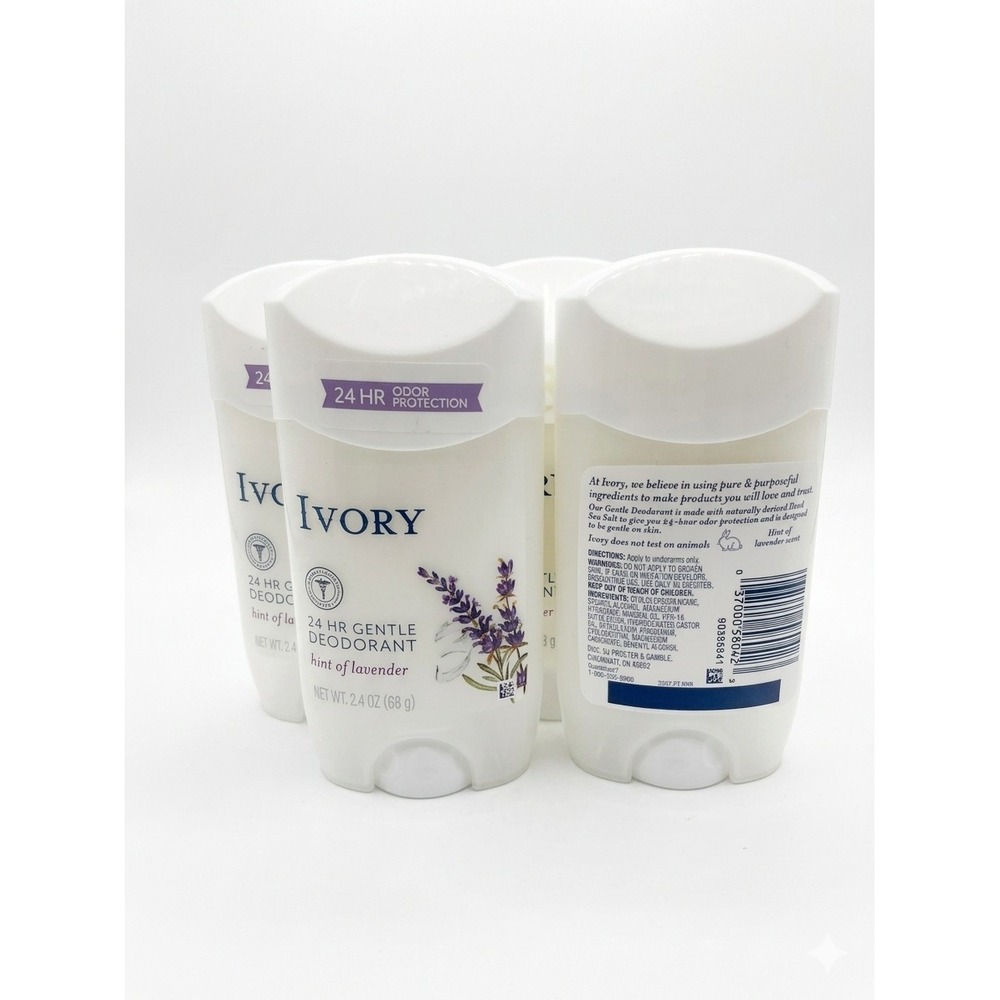 Lot of 4 Ivory 24 HR Gentle Deodorant Hint of Lavender 2.4oz Discontinued New
